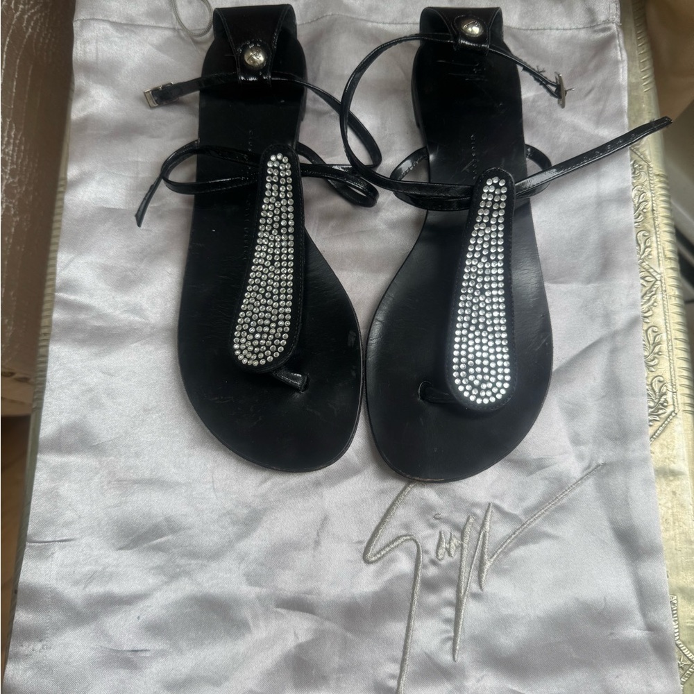 Giuseppe Zanotti Black Sandals with Silver Rhinestones.